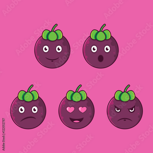 collection of cute and colorful mangosteen fruit emoticon illustration designs.