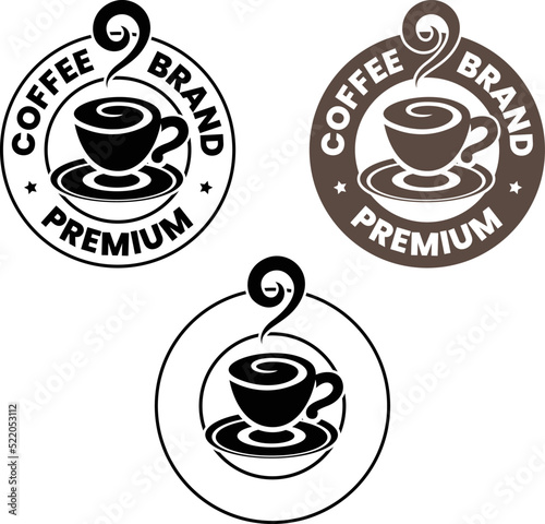 Round Swirly Coffee Cup Icon with Text - Set 2