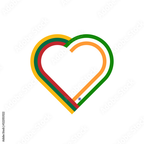 unity concept. heart ribbon icon of lithuania and india flags. vector illustration isolated on white background