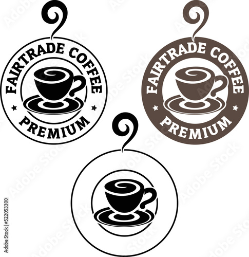 Round Swirly Coffee Cup Icon with Text - Set 7