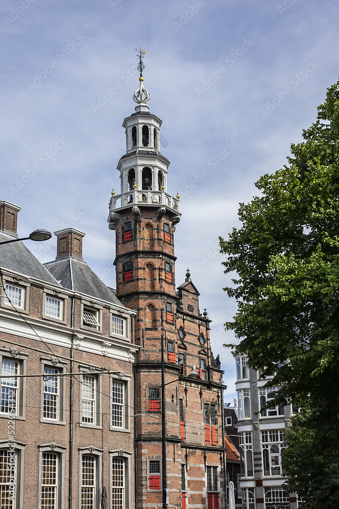 Renaissance-style Old Town Hall (Oude Stadhuis, built in 1565) with its carvings and turret. The Hague (Den Haag), The Netherlands. 