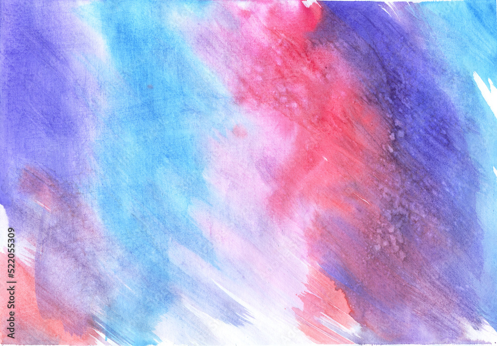 Colorful watercolor stripes at an angle on a white background. Dynamic abstract watercolor background. Illustration.