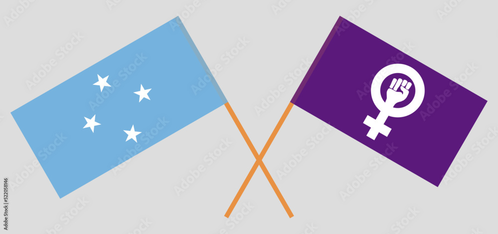 Crossed flags of Micronesia and Feminism. Official colors. Correct proportion Crossed flags of Micronesia and Feminism. Official colors. Correct proportion