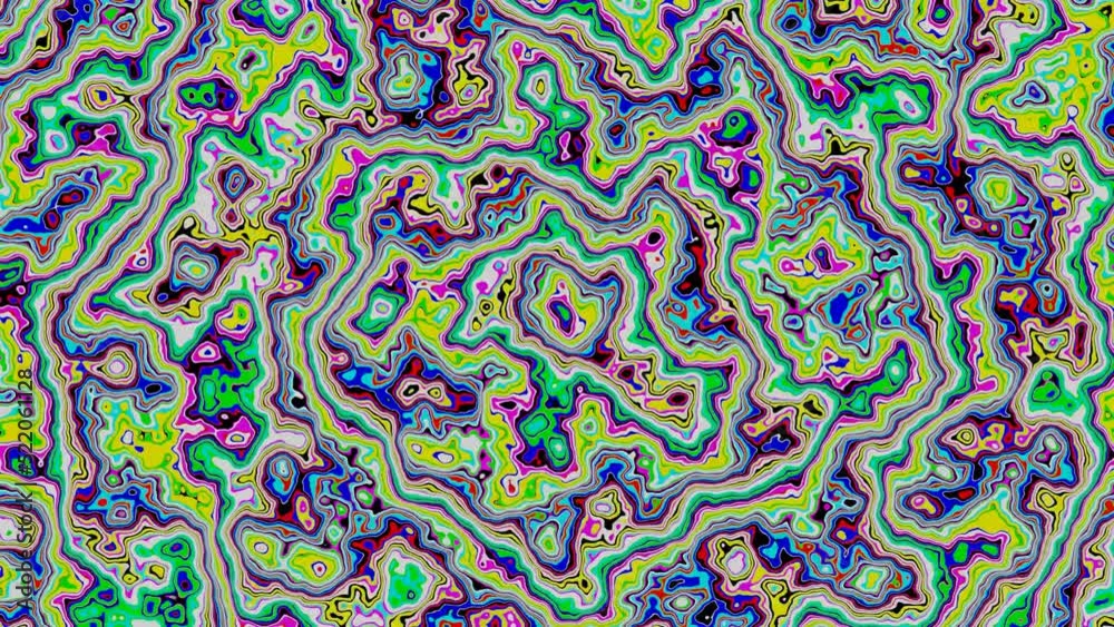 Abstract animation of rainbow waves shimmering with each other in different colors. Psychedelic hypnotizing drawing. Abstract animation of rainbow waves shimmering with each other in different colors. Psychedelic hypnotizing drawing.