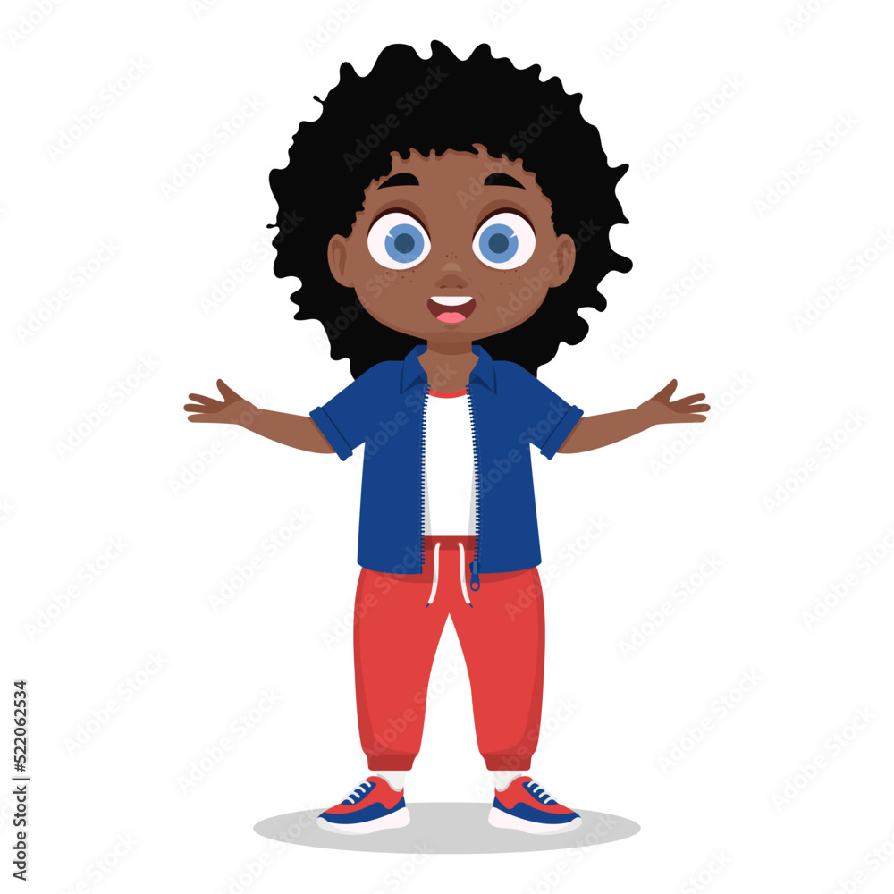 Happy cute boy surprised, arms to the sides. Vector illustration Happy cute boy surprised, arms to the sides. Vector illustration