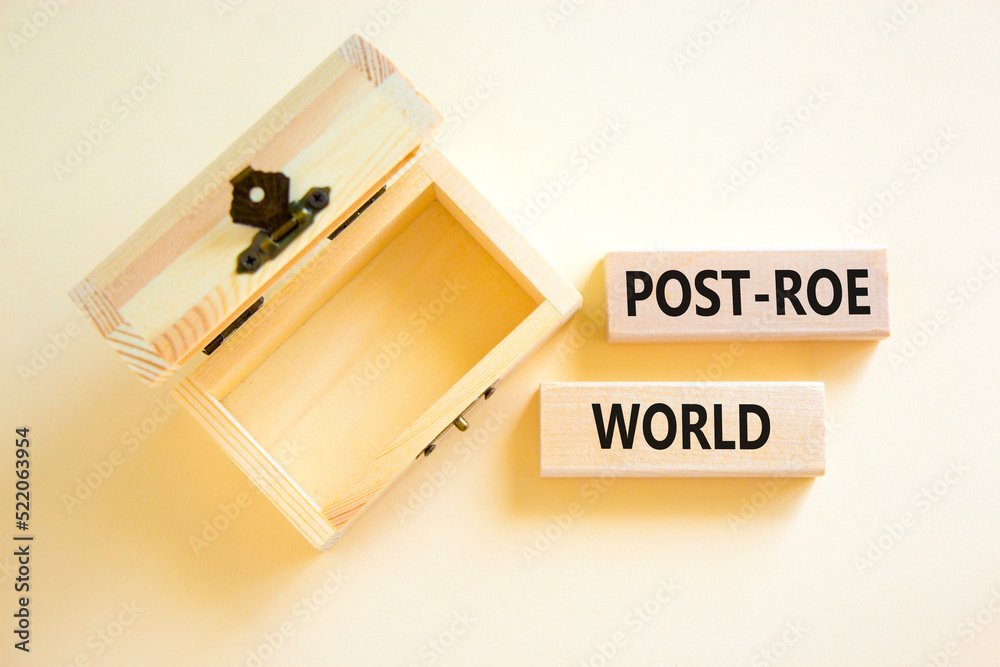 Roe vs Wade post-Roe world symbol. Concept words Post-Roe world on wooden blocks on a beautiful white background. Empty wooden chest. Business and Roe vs Wade post-Roe world concept. Copy space. Roe vs Wade post-Roe world symbol. Concept words Post-Roe world on wooden blocks on a beautiful white background. Empty wooden chest. Business and Roe vs Wade post-Roe world concept. Copy space.