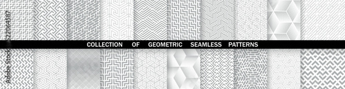 Geometric set of seamless gray and white patterns. Simpless vector graphics.