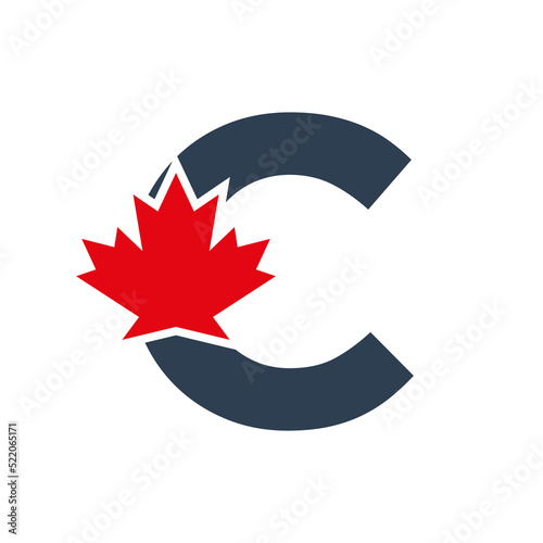 Letter C Maple Leaf Logo Template Symbol of Canada. Minimal Canadian Logo Business and Company Identity