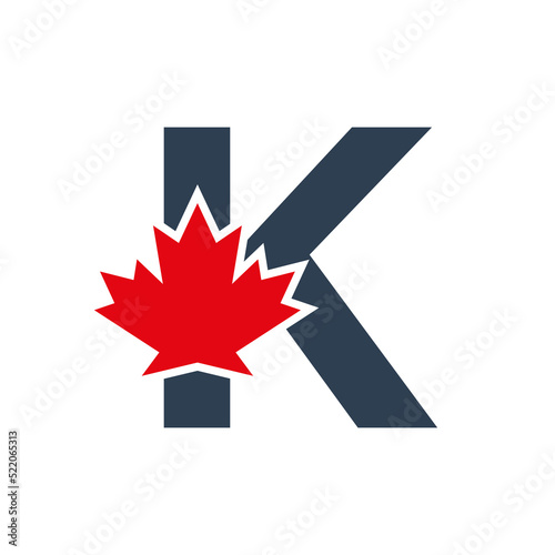 Letter K Maple Leaf Logo Template Symbol of Canada. Minimal Canadian Logo Business and Company Identity