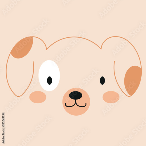 Cute dog face, puppy muzzle, animal, pet head. Nursery character card for childish design of wrapping paper, fabric, textile, poster, graphic, print. Scandinavian cartoon vector illustration