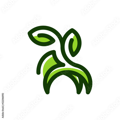Fox with Nature leaf Line Art. Simple Minimalist Logo Design Inspiration. Vector Illustration.