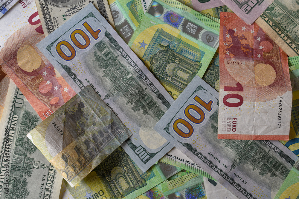 money mixed euro and dollar bills money mixed euro and dollar bills