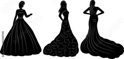 bride silhouette on white background isolated, vector