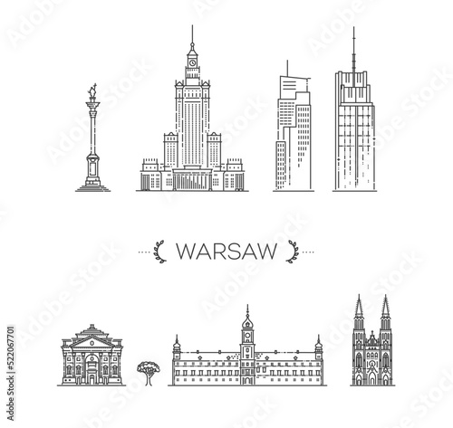 Warsaw skyline, Poland. This illustration represents the city with its most notable buildings