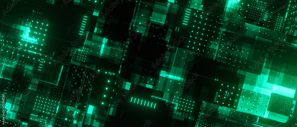 Abstract green circuit board futuristic technology processing background 3d Render