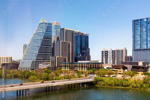 Downtown Austin Texas skyline with view of the Colorado river