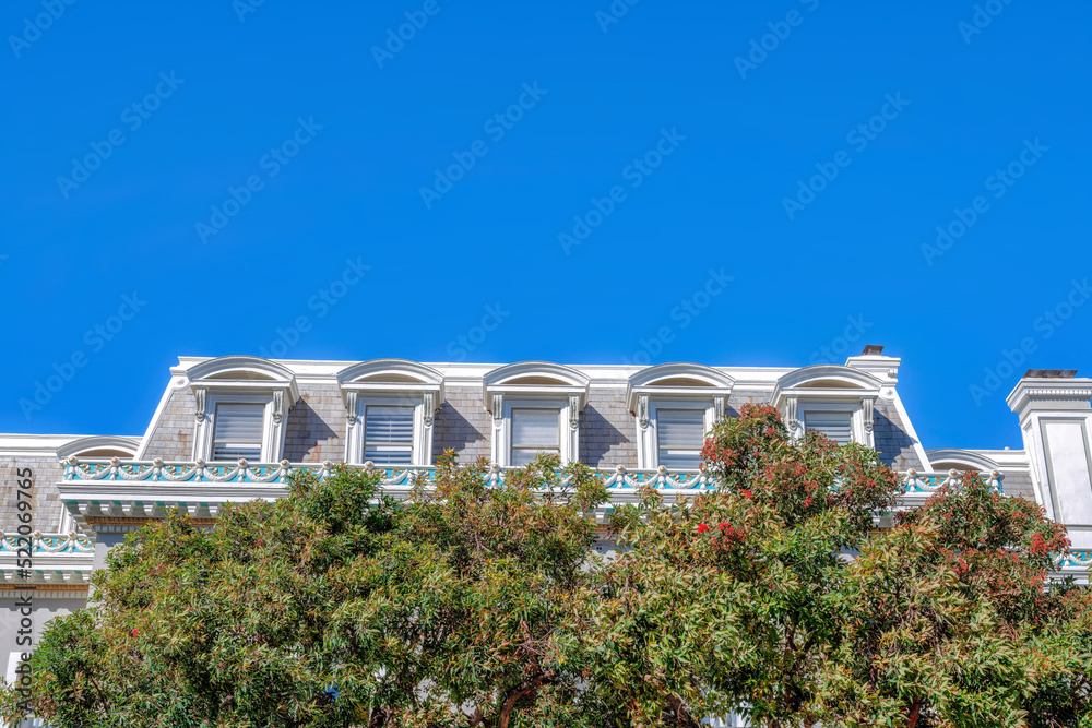 custom made wallpaper toronto digitalDecorative railings at the front of dormer windows against the sky at San Francisco, California