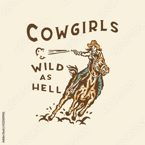 cowgirls illustration wild design rodeo badge horse vintage t shirt