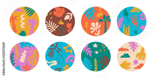 Vector round highlight background covers for popular social media stories. Botanical and floral print.