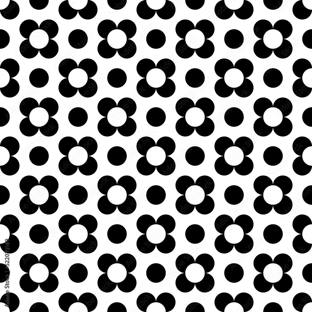 Fototapeta premium Circles, crosses seamless pattern. Geometrical print. Modern ornament. Dots, patches wallpaper. Geometric background. Contemporary backdrop. Vector art. Digital paper, textile print, abstract image.