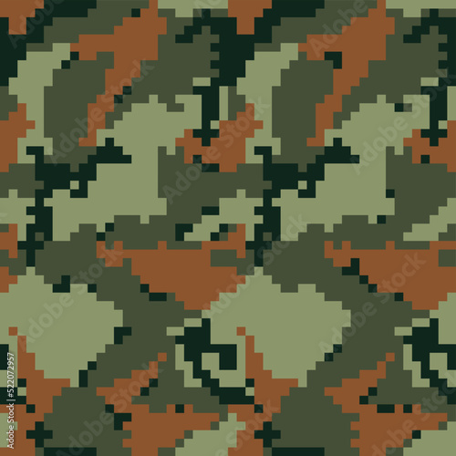  Digital camo green pixelated seamless print, military uniform. Forest print.