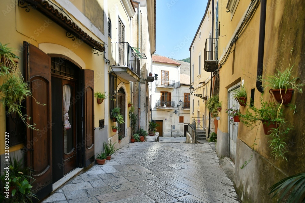 A narrow street in Sant'Agata de 'Goti, a medieval village in the province of Benevento in Campania, Italy.