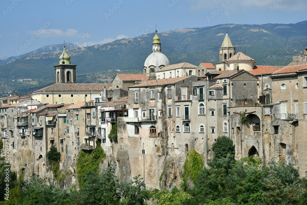 Panoramic view of Sant'Agata de 'Goti, a medieval village in the province of Avellino in Campania, Italy.