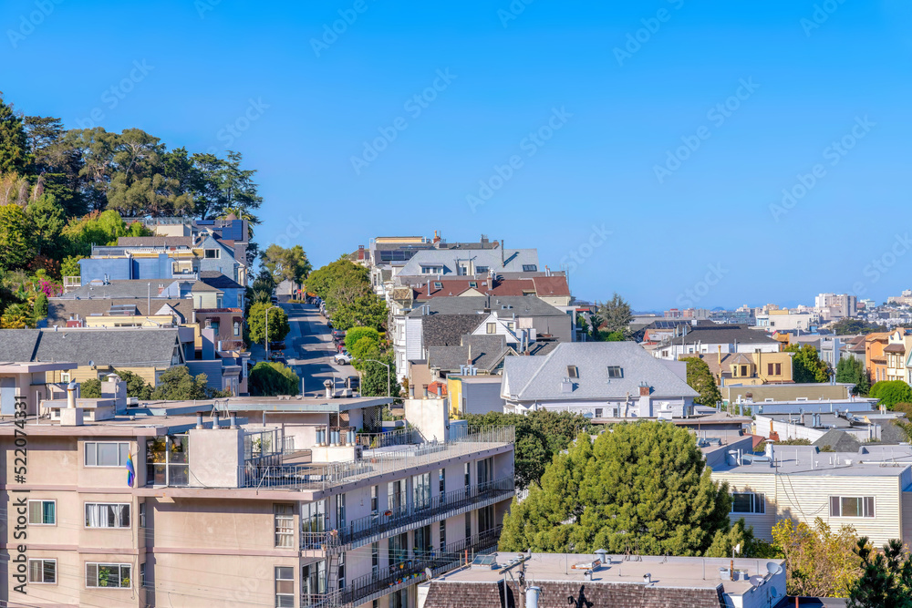 Above view of a residential area in San Francisco, California