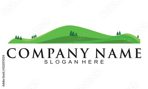 Green hills with spruce tree vector logo