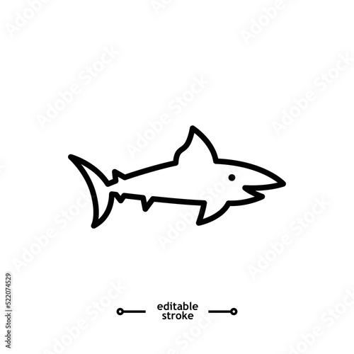 Shark icon. Sea dangerous predator. Angry animal vector, sign, symbol, logo, illustration, editable stroke, flat design style isolated on white linear