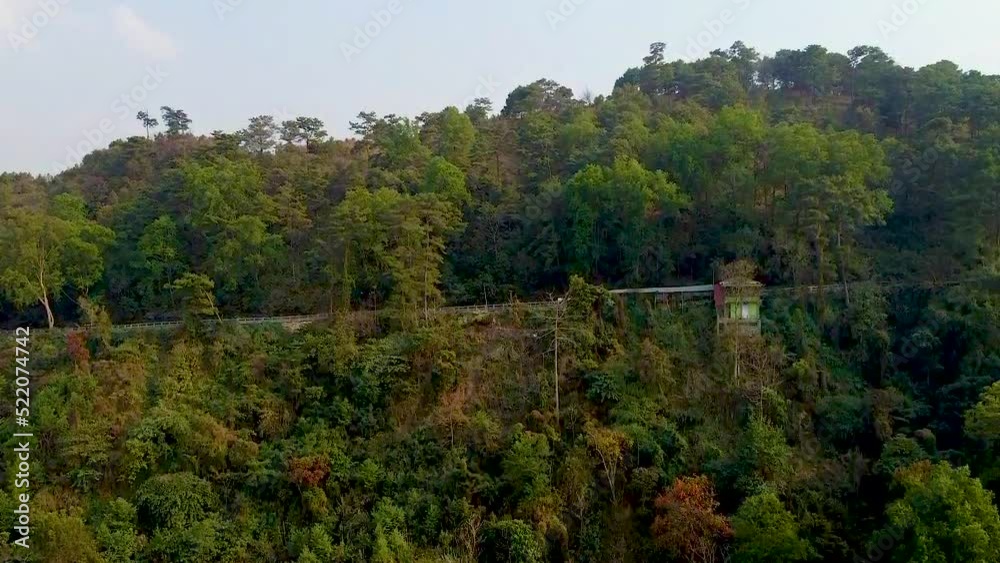 mountain covered with dense green forests at evening drone shot mountain covered with dense green forests at evening drone shot