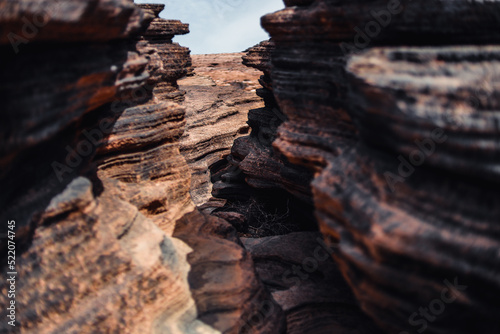 Beautiful rock formations and natural cracks in the natural park of the Canary Islands, Timanfaya