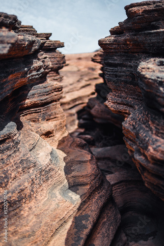 Beautiful rock formations and natural cracks in the natural park of the Canary Islands, Timanfaya