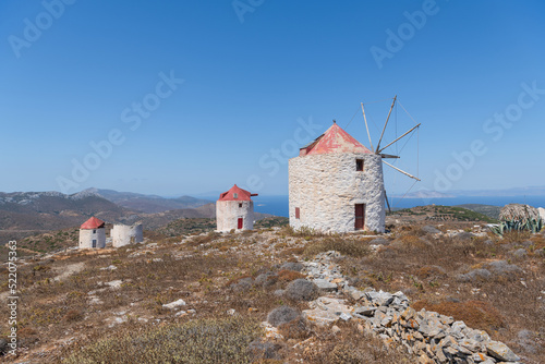 Traditional windmills of Chora, on Amorgos island in Greece.