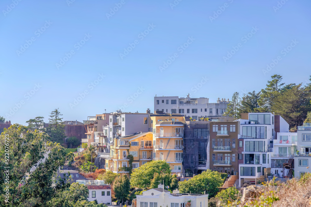 Apartment buildings surrounded by trees in San Francisco, California Apartment buildings surrounded by trees in San Francisco, California