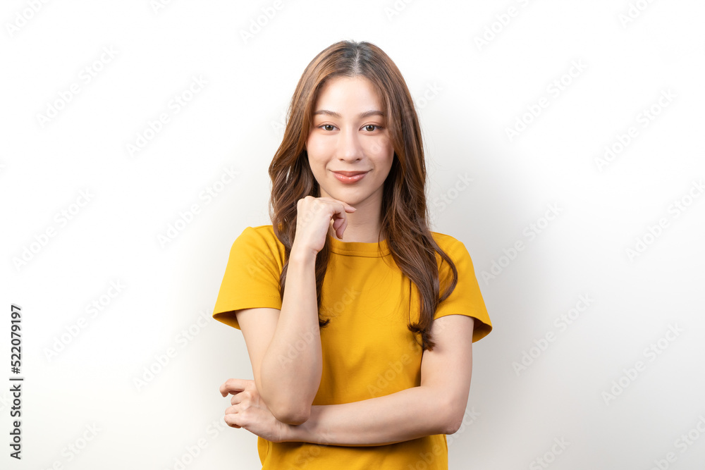 happy young asian woman smiling isolated on background. happy young asian woman smiling isolated on background.