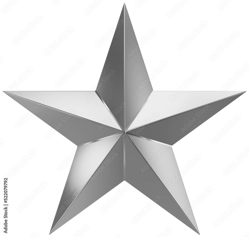 Christmas Star silver - 5 point star - isolated on white - 3d rendering Christmas Star silver - 5 point star - isolated on white - 3d rendering