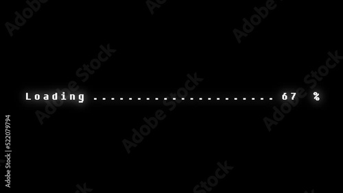 Retro video game LOADING screen. Loading progress in command line style. Retro 8 bit pixel game launch screen.