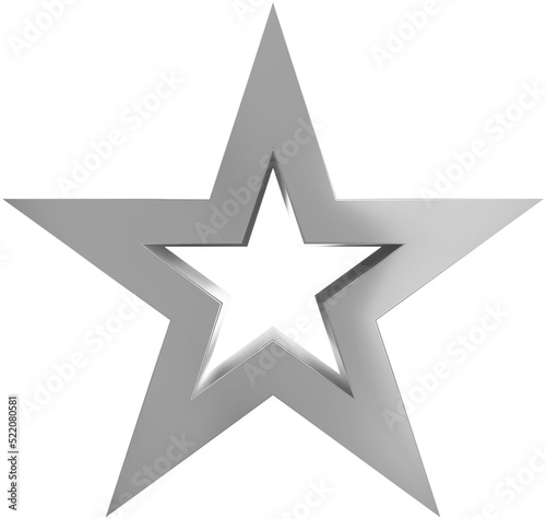 Christmas star silver - outlined 5 point star - isolated on white - 3d rendering
