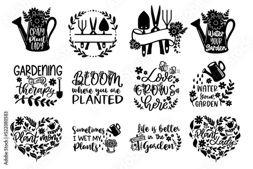 Set of illustrations Gardener lover vector illustration, Garden Quotes lettering, Garden is my therapy design, Flower bloom grow plant, Gardening saying