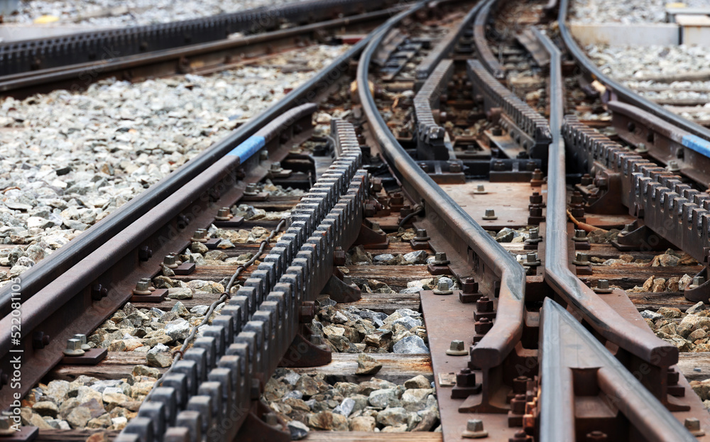 Obraz premium Cog railway tracks with an additional toothed rack located in the middle of the track to overcome large tilts 