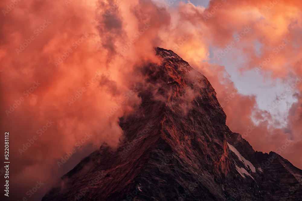Matterhorn mountain at dawn, in Switzerland, Europe Matterhorn mountain at dawn, in Switzerland, Europe