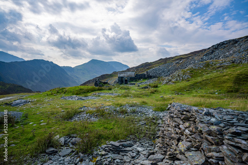 Dubs Hut, a Bothy in the midst of broken slate and mountains near Honister in the Lake District, Cumbria, England