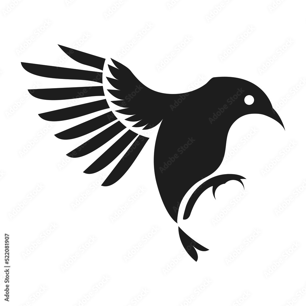 Obraz premium Fly bird silhouette in black color. bird logo icon.