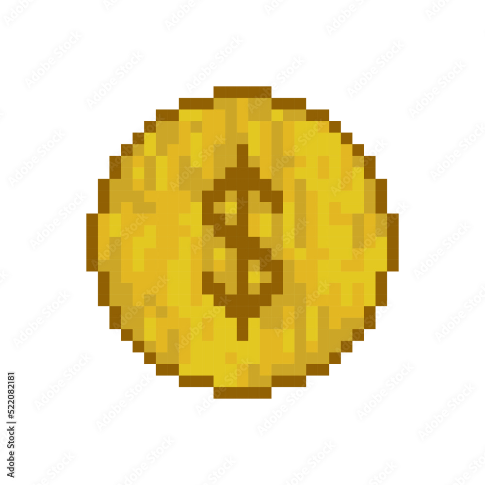 dollar coin pixel art 8 bit design vector illustration on white background. dollar coin pixel art 8 bit design vector illustration on white background.