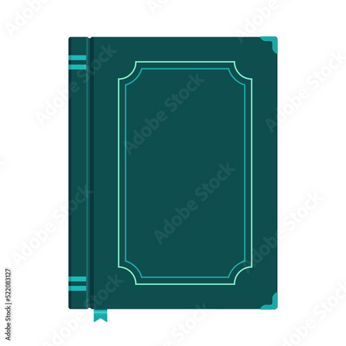 Education and Work - School and Office Supply - Vintage Turquoise Hardcover Book with Bookmark Isolated on White Background