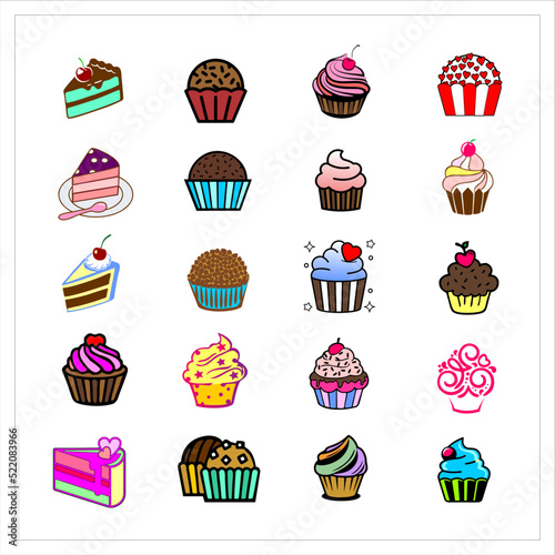 set of cupcakes, desserts, pieces of cake