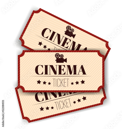 Cinema vector tickets isolated on white background. Realistic front view illustration.