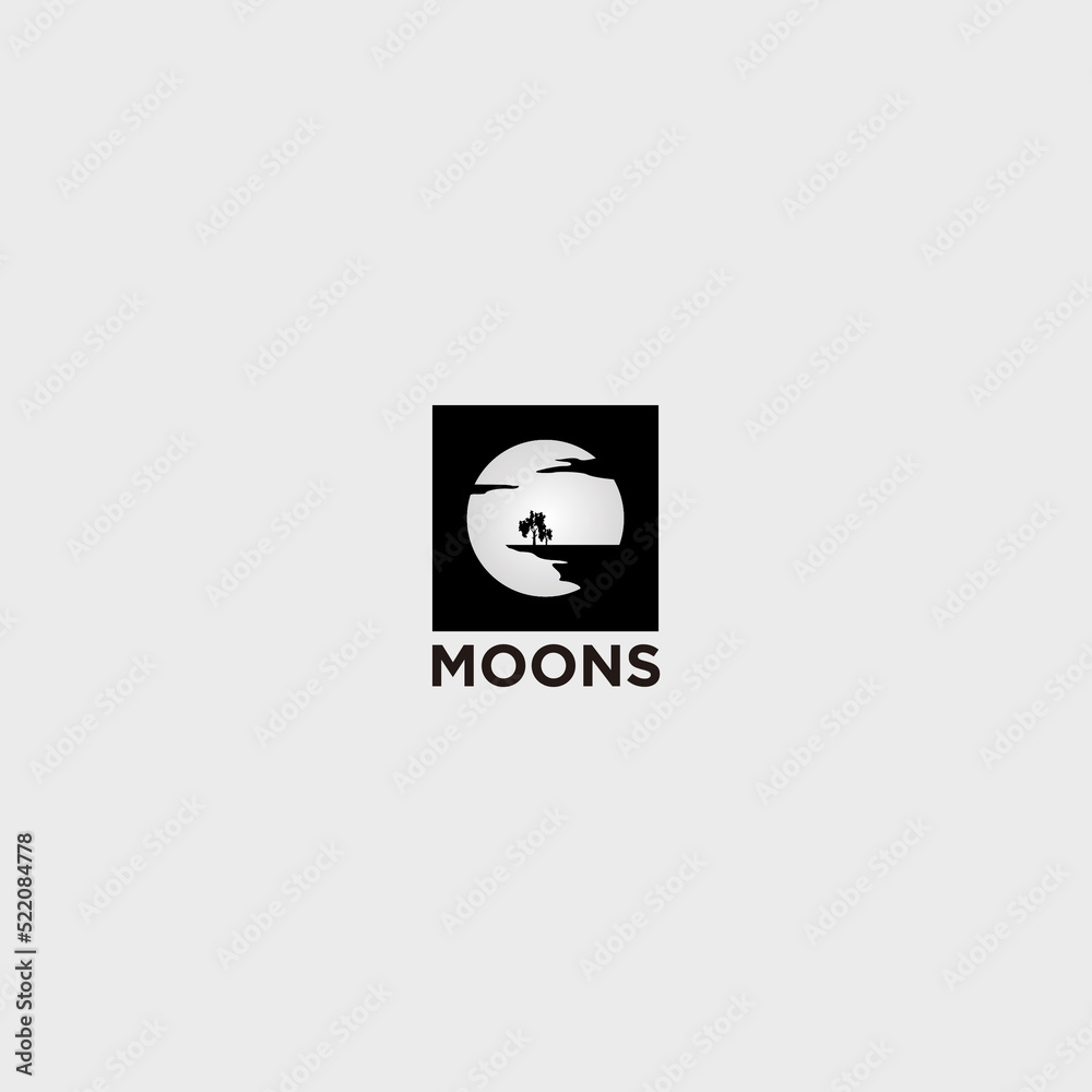 Naklejka premium Half Moon Logo Design Template-half moon set rise sea ocean surface water logo template icon.