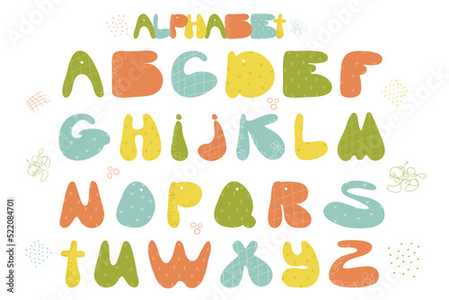 Cute hand drawn alphabet made in vector. Doodle letters for your design. Vector cartoon alphabet white background. Funny abc design for book cover, poster, card, print on baby's clothes